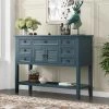 45 in. Blue Wood Rectangle Console Table Sofa Table, Solid Wood Modern Entryway Table with Cabinet, Shelf and 7 Drawers by ANBAZAR