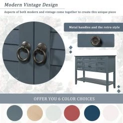 45 in. Blue Wood Rectangle Console Table Sofa Table, Solid Wood Modern Entryway Table with Cabinet, Shelf and 7 Drawers by ANBAZAR -ANBAZAR Sales blue anbazar console tables 02395anna b 76 1000