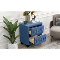 2-Drawer Blue Modern Upholstered Nightstand Wood Side Table End Table Tufted Drawers 25 in. L x 15.9 in. W x 27.9 in. H by ANBAZAR -ANBAZAR Sales blue anbazar nightstands 01744anna c 31 1000