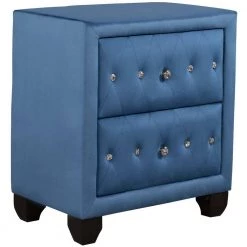 2-Drawer Blue Modern Upholstered Nightstand Wood Side Table End Table Tufted Drawers 25 in. L x 15.9 in. W x 27.9 in. H by ANBAZAR -ANBAZAR Sales blue anbazar nightstands 01744anna c 4f 1000