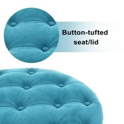 Blue Button Tufted Velvet Round Classic Ottoman With Storage 29.5"Wide Living Room Footrest by ANBAZAR 18 Blue Button Tufted Velvet Round Classic Ottoman With Storage 29.5"Wide Living Room Footrest by ANBAZAR -ANBAZAR Sales blue anbazar ottomans liner01 c 44 1000