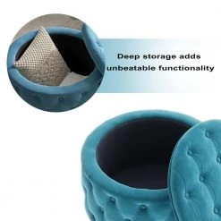 Blue Button Tufted Velvet Round Classic Ottoman With Storage 29.5"Wide Living Room Footrest by ANBAZAR 15 Blue Button Tufted Velvet Round Classic Ottoman With Storage 29.5"Wide Living Room Footrest by ANBAZAR -ANBAZAR Sales blue anbazar ottomans liner01 c c3 1000