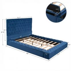 Blue 70 in. W Full Size Wood Velvet Upholstered Tufted Platform Bed Frame with Storage on Both Sides and Footboard by ANBAZAR -ANBAZAR Sales blue anbazar platform beds 01703anna c 1f 1000