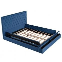 Blue 70 in. W Full Size Wood Velvet Upholstered Tufted Platform Bed Frame with Storage on Both Sides and Footboard by ANBAZAR -ANBAZAR Sales blue anbazar platform beds 01703anna c fa 1000
