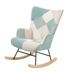 Accent Rocking Chair, Colorful Patchwork Armchair, Rocker Chair with Wood Leg, Thick Padding, High Back (Set of 1) by ANBAZAR