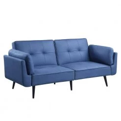 81 in. Slope Arm Fabric Sofa, Straight Adjustable Sofa and Ottoman, 2 Pillows Included, Convertible Sofa Bed, Blue by ANBAZAR 17 81 in. Slope Arm Fabric Sofa, Straight Adjustable Sofa and Ottoman, 2 Pillows Included, Convertible Sofa Bed, Blue by ANBAZAR -ANBAZAR Sales blue anbazar sofas couches wkx105 c3 1000