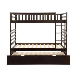 Twin-Over-Twin Bunk Bed with Movable Trundle, Solid Wood Convertible Bunk Beds for Kids Bedroom, Dorm by ANBAZAR