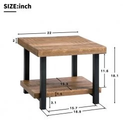 Rustic 22 in.Brown Solid Wood Home Coffee Table with Bottom Shelf, Square Coffee Table with Iron Frame for Living Room by ANBAZAR -ANBAZAR Sales brown anbazar coffee tables 01478anna d 4f 1000