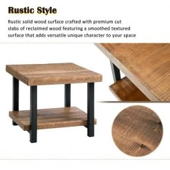 Rustic 26.4 in.Brown Solid Wood Coffee Table with Bottom Shelf, Square Coffee Table with Iron Frame for Living Room by ANBAZAR -ANBAZAR Sales brown anbazar coffee tables 01479anna d 1f 1000