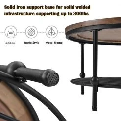 Rustic 35.8 in.Brown Round Wood Coffee Table with Steel Bottom Shelf, Industrial Style Coffee Table with Metal Frame by ANBAZAR -ANBAZAR Sales brown anbazar coffee tables 01480anna d fa 1000