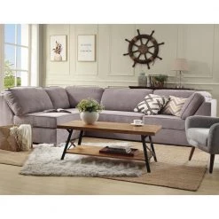 43 in. Rustic Brown Rectangle Wood Top Coffee Table with Metal Legs, Solid Wood Coffee Table with Storage Bottom Shelf by ANBAZAR