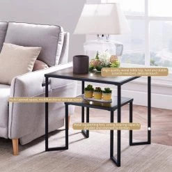 Dual Tier Coffee & Tea Small Square End Table, Side Table with 2-Tier Storage Shelf for Living Room and Office, Brown by ANBAZAR -ANBAZAR Sales brown anbazar coffee tables d 001272 b 31 1000