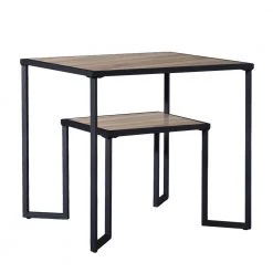 Dual Tier Coffee & Tea Small Square End Table, Side Table with 2-Tier Storage Shelf for Living Room and Office, Brown by ANBAZAR
