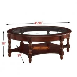46 in. walnut oval tempered glass top coffee table, cocktail table with storage shelf for living room, office by ANBAZAR -ANBAZAR Sales brown anbazar coffee tables gj 081 44 1000