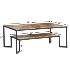 48 inches. Rustic brown rectangular wood metal frame coffee table with double storage shelves by ANBAZAR -ANBAZAR Sales brown anbazar coffee tables gj 111 1f 1000