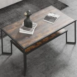 48 inches. Rustic brown rectangular wood metal frame coffee table with double storage shelves by ANBAZAR -ANBAZAR Sales brown anbazar coffee tables gj 111 40 1000