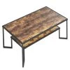 48 inches. Rustic brown rectangular wood metal frame coffee table with double storage shelves by ANBAZAR