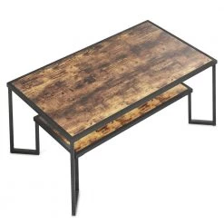 48 inches. Rustic brown rectangular wood metal frame coffee table with double storage shelves by ANBAZAR