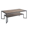 48 inches. Rustic brown rectangular wood metal frame coffee table with double storage shelves by ANBAZAR