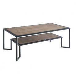 48 inches. Rustic brown rectangular wood metal frame coffee table with double storage shelves by ANBAZAR