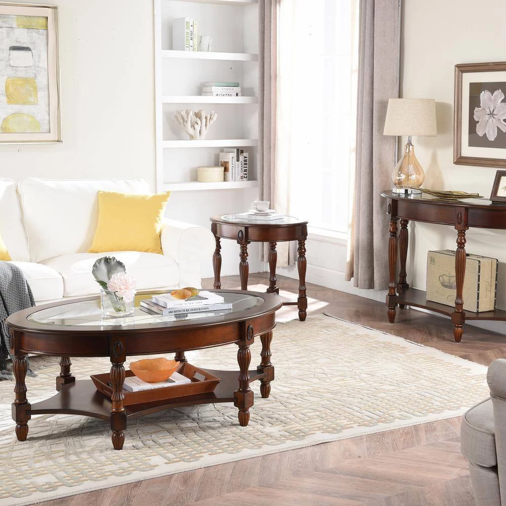 28" Walnut round tempered glass top coffee table, cocktail table with storage shelf by ANBAZAR 5 28" Walnut round tempered glass top coffee table, cocktail table with storage shelf by ANBAZAR - Image 5