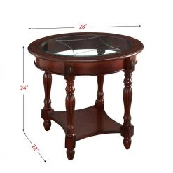 28" Walnut round tempered glass top coffee table, cocktail table with storage shelf by ANBAZAR 9 28" Walnut round tempered glass top coffee table, cocktail table with storage shelf by ANBAZAR -ANBAZAR Sales brown anbazar coffee tables gj 133 c3 1000