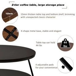 31.5 in.Brown Medium Round Wood Coffee Table with Shelf by ANBAZAR -ANBAZAR Sales brown anbazar console tables ff33 4f 1000