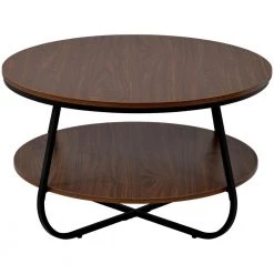 31.5 in.Brown Medium Round Wood Coffee Table with Shelf by ANBAZAR