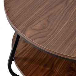 31.5 in.Brown Medium Round Wood Coffee Table with Shelf by ANBAZAR -ANBAZAR Sales brown anbazar console tables ff33 76 1000
