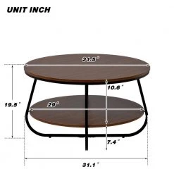 31.5 in.Brown Medium Round Wood Coffee Table with Shelf by ANBAZAR -ANBAZAR Sales brown anbazar console tables ff33 c3 1000