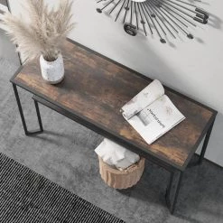 48 inch, rustic brown rectangular wooden, metal frame, sofa table with 2 tier wooden storage shelf by ANBAZAR -ANBAZAR Sales brown anbazar console tables gj 128 40 1000