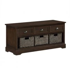 Brown Rustic Entryway Storage 3-Drawers and 3-Woven Baskets, Wood Shoe Bench 19.5 in. H x 41.9 in. W x 15.2 in. D by ANBAZAR 12 Brown Rustic Entryway Storage 3-Drawers and 3-Woven Baskets, Wood Shoe Bench 19.5 in. H x 41.9 in. W x 15.2 in. D by ANBAZAR -ANBAZAR Sales brown anbazar dining benches 02369anna n 4f 1000
