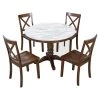 5 Piece Round Kitchen Table Set for 4, Wooden Dining Table Set Include Marble Veneer Top Table with 4 Chair ( Brown ) by ANBAZAR