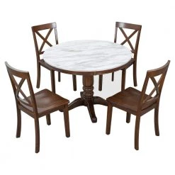 5 Piece Round Kitchen Table Set for 4, Wooden Dining Table Set Include Marble Veneer Top Table with 4 Chair ( Brown ) by ANBAZAR