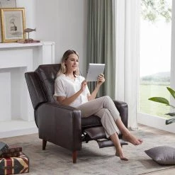 Mid Century Chair Modern Tufted Comfy Chair PU Leather Overstuffed Push Back Armchair with Adjustable Back and Footrest by ANBAZAR 17 Mid Century Chair Modern Tufted Comfy Chair PU Leather Overstuffed Push Back Armchair with Adjustable Back and Footrest by ANBAZAR -ANBAZAR Sales brown anbazar recliners wkx02 dbw 31 1000