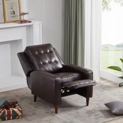 Mid Century Chair Modern Tufted Comfy Chair PU Leather Overstuffed Push Back Armchair with Adjustable Back and Footrest by ANBAZAR 11 Mid Century Chair Modern Tufted Comfy Chair PU Leather Overstuffed Push Back Armchair with Adjustable Back and Footrest by ANBAZAR -ANBAZAR Sales brown anbazar recliners wkx02 dbw c3 1000