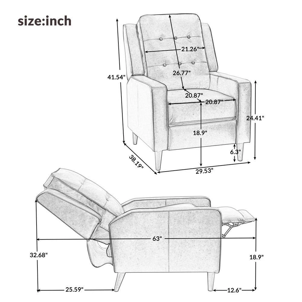 Mid Century Chair Modern Tufted Comfy Chair PU Leather Overstuffed Push Back Armchair with Adjustable Back and Footrest by ANBAZAR 7 Mid Century Chair Modern Tufted Comfy Chair PU Leather Overstuffed Push Back Armchair with Adjustable Back and Footrest by ANBAZAR - Image 7