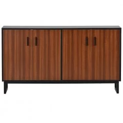 Modern Brown Buffet Cabinet Sideboard with Adjustable Shelves and 4 Doors, Wood Large Storage Sideboard with Metal Base by ANBAZAR