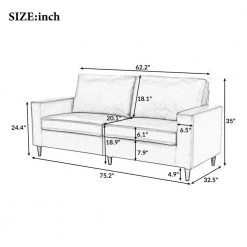 Modern Sofa Couch, 75.2 in. Square Armrests Faux Leather Upholstered Straight Solid Wood Frame 3 Seat Sofa in Brown by ANBAZAR -ANBAZAR Sales brown anbazar sofas couches wkx55 bn 1f 1000