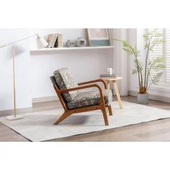 Cyan Fabric Armchair, Wood Leisure Chair, Single Sofa Chair with Backrest and Cushion, Living Room Reading Chair, 1PC by ANBAZAR -ANBAZAR Sales cyan anbazar accent chairs wjz 138h a0 1000