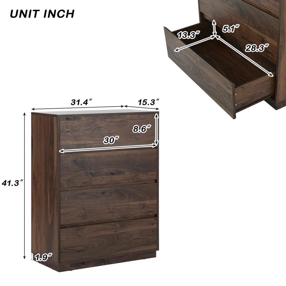 Mid-Century Modern Dark Brown Wood 4 Drawers Chest of Drawers, Classic Storage Dresser Beside Table for Home, Office by ANBAZAR 6 Mid-Century Modern Dark Brown Wood 4 Drawers Chest of Drawers, Classic Storage Dresser Beside Table for Home, Office by ANBAZAR - Image 6