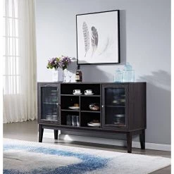 Dark Brown Buffet Cabinet with Glass Doors, Sideboard (59.8 in. W x 15.8 in. D x 33.5 in. H) by ANBAZAR -ANBAZAR Sales dark brown anbazar sideboards buffet tables yh 0033 31 1000