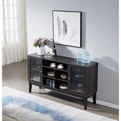 Dark Brown Buffet Cabinet with Glass Doors, Sideboard (59.8 in. W x 15.8 in. D x 33.5 in. H) by ANBAZAR -ANBAZAR Sales dark brown anbazar sideboards buffet tables yh 0033 40 1000