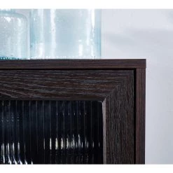 Dark Brown Buffet Cabinet with Glass Doors, Sideboard (59.8 in. W x 15.8 in. D x 33.5 in. H) by ANBAZAR -ANBAZAR Sales dark brown anbazar sideboards buffet tables yh 0033 4f 1000