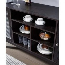 Dark Brown Buffet Cabinet with Glass Doors, Sideboard (59.8 in. W x 15.8 in. D x 33.5 in. H) by ANBAZAR -ANBAZAR Sales dark brown anbazar sideboards buffet tables yh 0033 c3 1000