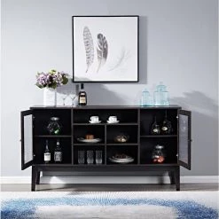 Dark Brown Buffet Cabinet with Glass Doors, Sideboard (59.8 in. W x 15.8 in. D x 33.5 in. H) by ANBAZAR -ANBAZAR Sales dark brown anbazar sideboards buffet tables yh 0033 fa 1000