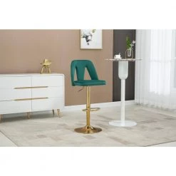 Tufted Upholstered Bar Stool, Height Adjustable Bar Chair, Bar Stool with Nail Back and Footrest,Counter Height,Emerald by ANBAZAR -ANBAZAR Sales emerald anbazar bar stools wjz 124a 40 1000