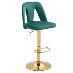 Tufted Upholstered Bar Stool, Height Adjustable Bar Chair, Bar Stool with Nail Back and Footrest,Counter Height,Emerald by ANBAZAR