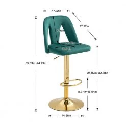 Tufted Upholstered Bar Stool, Height Adjustable Bar Chair, Bar Stool with Nail Back and Footrest,Counter Height,Emerald by ANBAZAR -ANBAZAR Sales emerald anbazar bar stools wjz 124a 76 1000