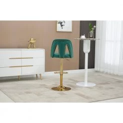 Tufted Upholstered Bar Stool, Height Adjustable Bar Chair, Bar Stool with Nail Back and Footrest,Counter Height,Emerald by ANBAZAR -ANBAZAR Sales emerald anbazar bar stools wjz 124a c3 1000